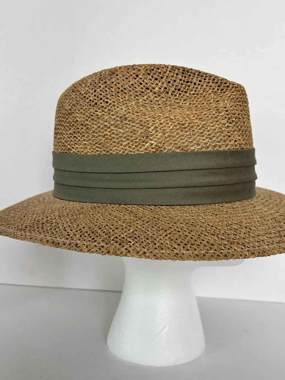 Summer Club Straw Sun Hat L XL Wide Brim Fedora Boho Beach Olive Band Festival - Picture 6 of 9
